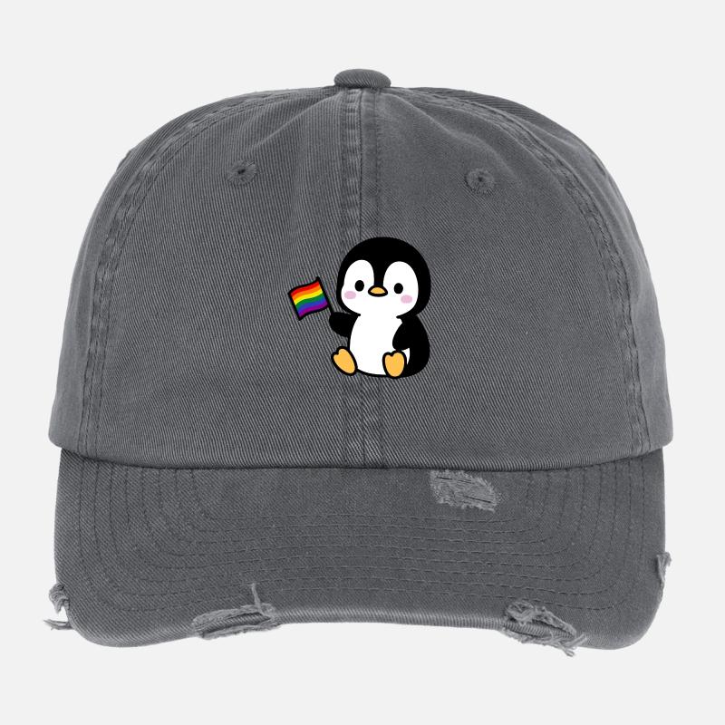 Pinguin mit Regenbogenfahne Flexfit Vintage Destroyed Cap