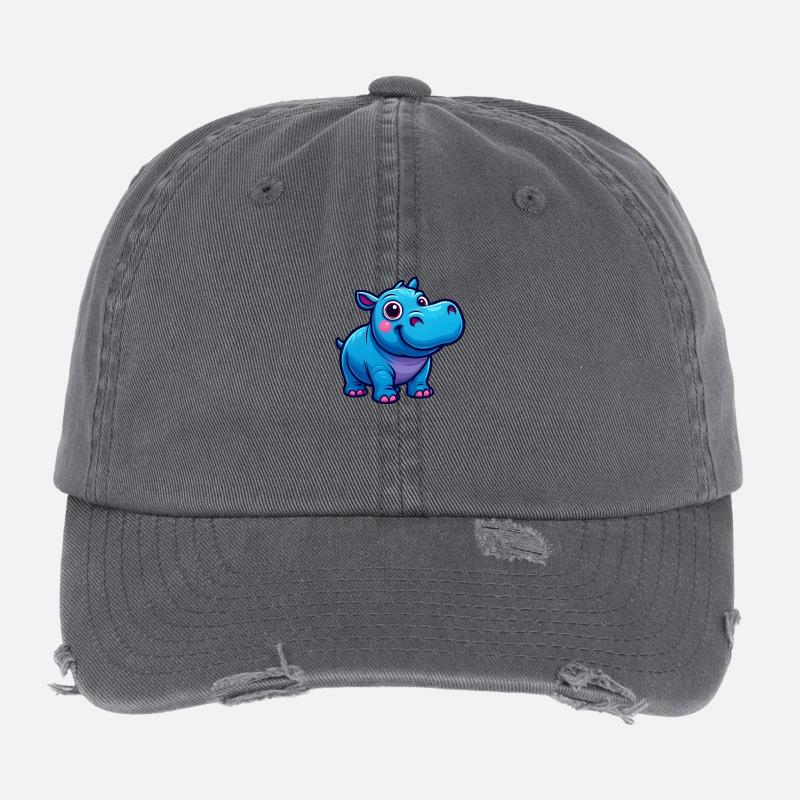 Mignon bleu dessin animé hippopotame sourit Casquette vintage effet usé Flexfit