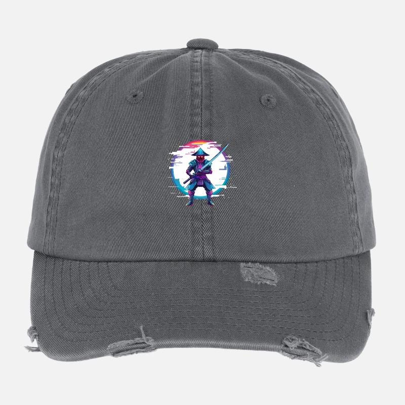 Cyberpunk Glitch Samurai Flexfit Vintage Destroyed Cap