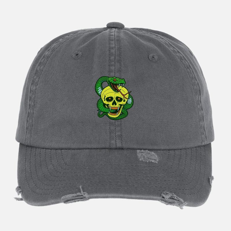 Skull Snake 80s Horror Tattoo Flexfit Vintage Destroyed Cap