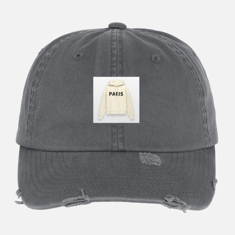 Paris Women's Pullover Hoodie Flexfit Vintage Destroyed Cap