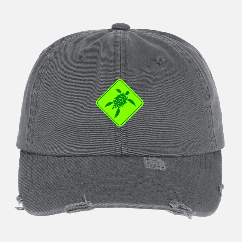 Turtle Danger Notice Sign Caution Flexfit Vintage Destroyed Cap