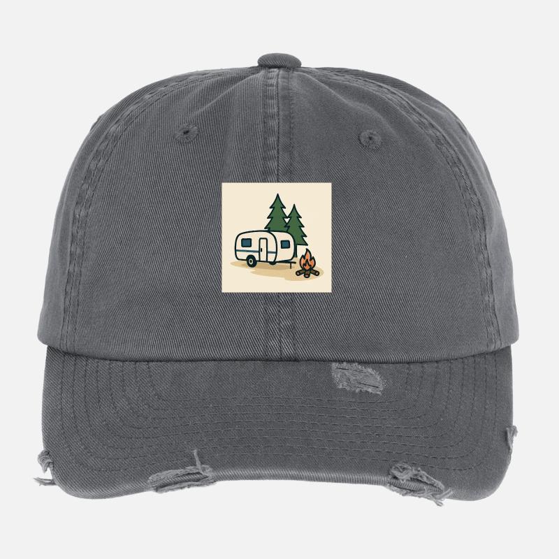 Caravane de camping sapins Casquette vintage effet usé Flexfit