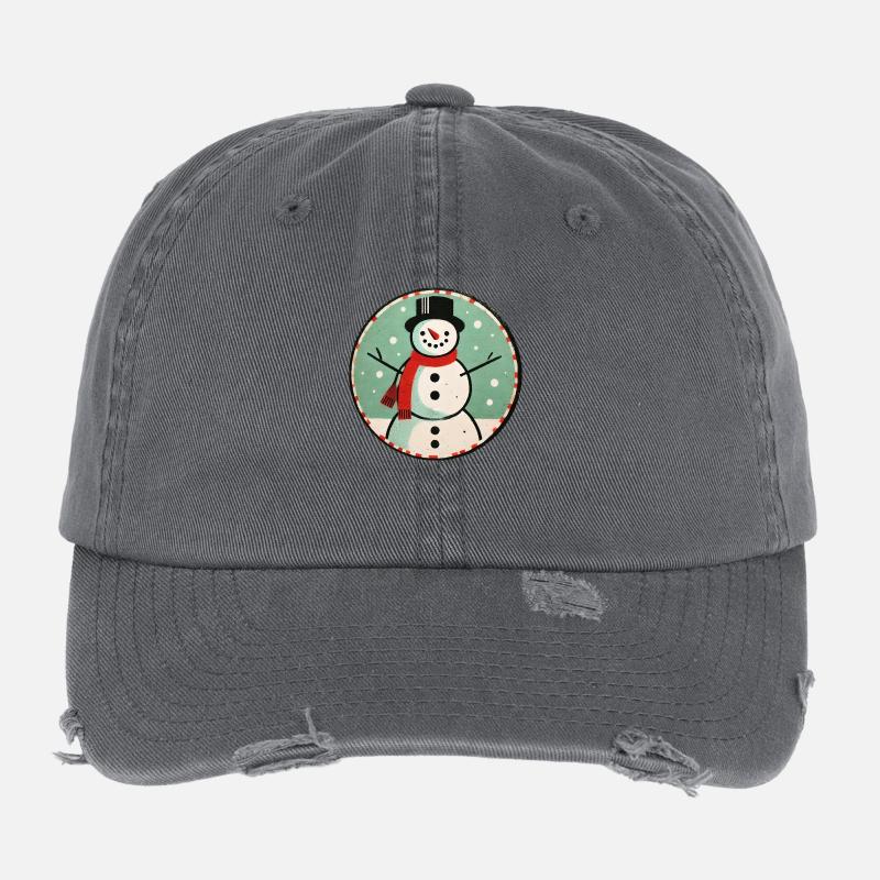 Snowman Classic Winter Fun Design Flexfit Vintage Destroyed Cap