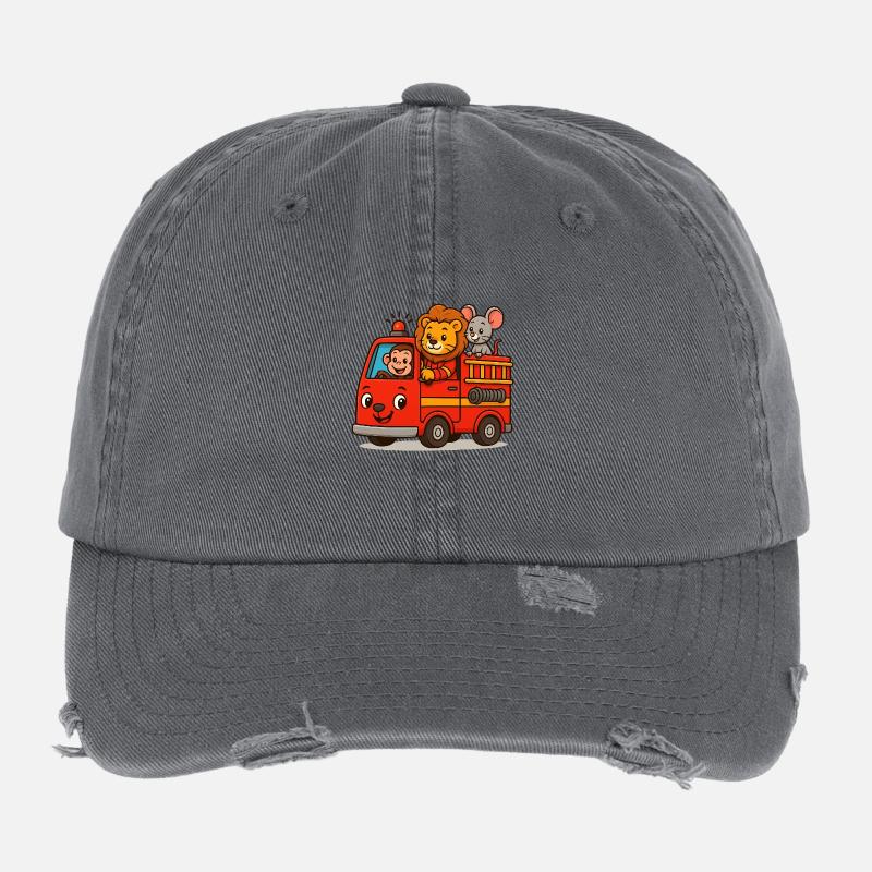 Feuerwehrauto Affe Maus Löwe Kinder Babys Süß Flexfit Vintage Destroyed Cap