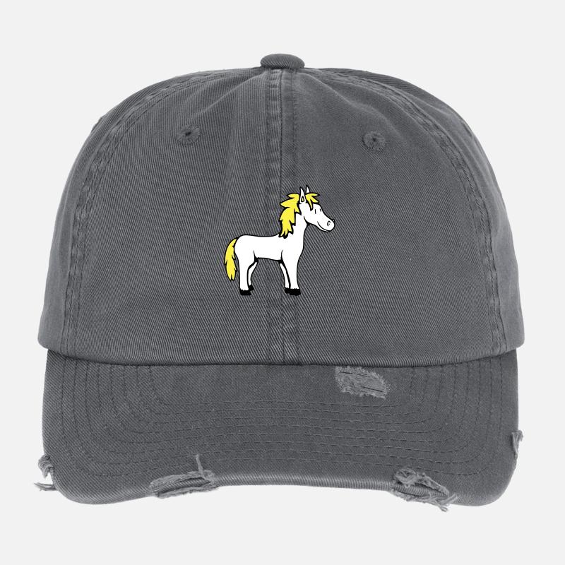 Pferd Süß Pony Fohlen Pferdemädchen Niedlich Comic Flexfit Vintage Destroyed Cap