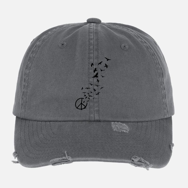 peace symbol flying birds Flexfit Vintage Destroyed Cap
