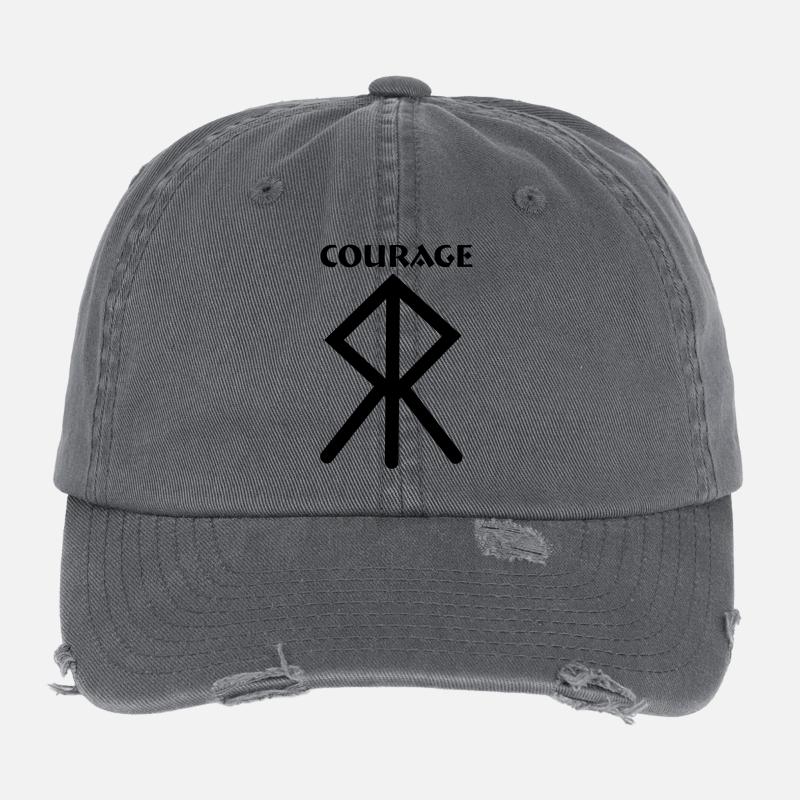 Courage Wikingerrune mit Text COURAGE Flexfit Vintage Destroyed Cap