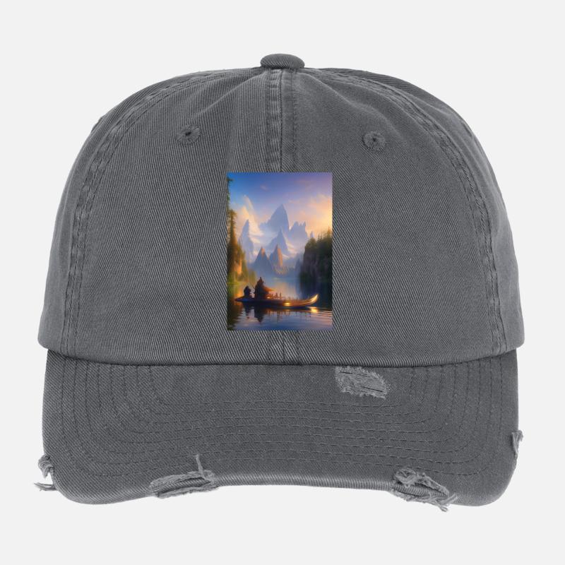 Landschaft mit See, Boot und Berge Flexfit Vintage Destroyed Cap