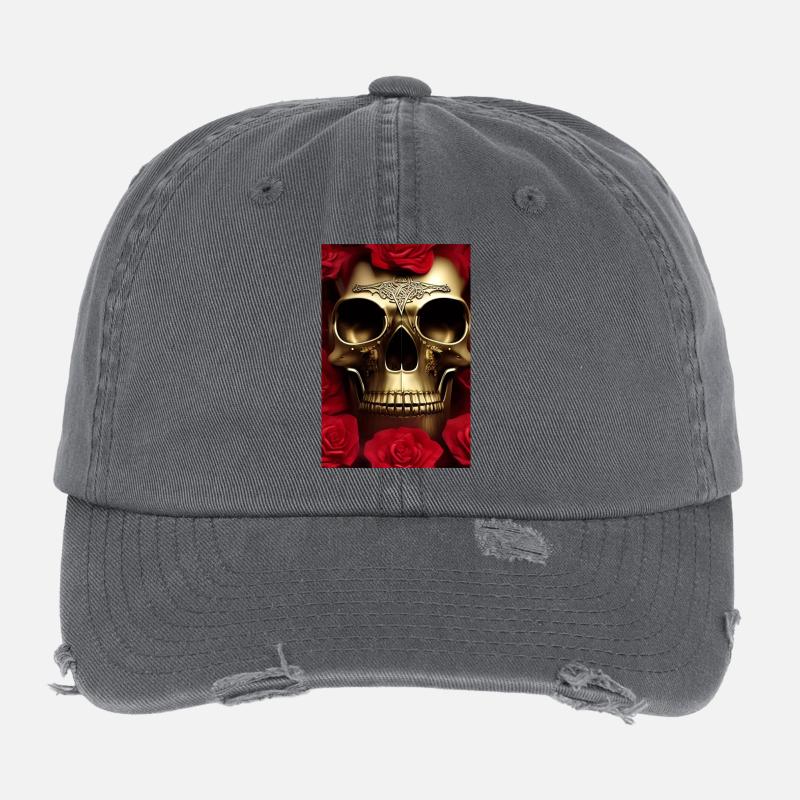 Crâne doré avec des roses Casquette vintage effet usé Flexfit