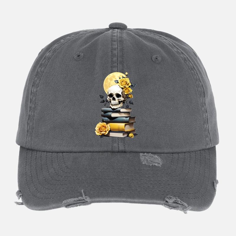 Bücherstapel mit Schädel Flexfit Vintage Destroyed Cap