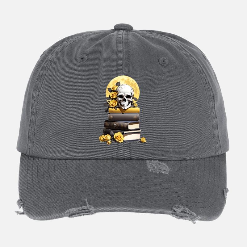 Stack of books with skull Flexfit Vintage Destroyed Cap