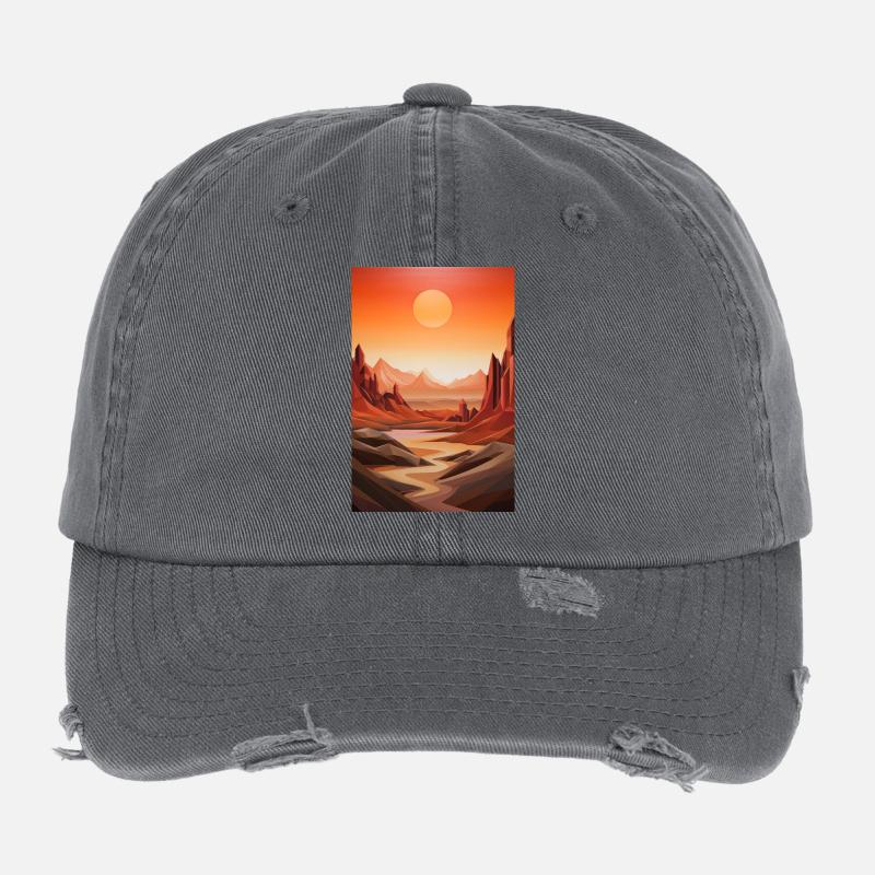 Paysage de Désert avec coucher de soleil Casquette vintage effet usé Flexfit