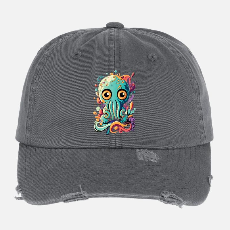 Octopus Squid - Baby Squid Octopus Flexfit Vintage Destroyed Cap