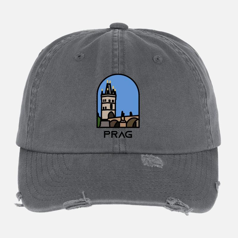 Prague - Charles Bridge - Old Town Bridge Tower Flexfit Vintage Destroyed Cap