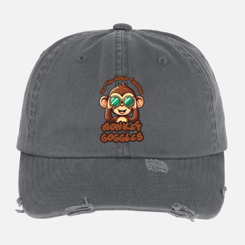 Cute Monkey: See the world through monkey goggles! Flexfit Vintage Destroyed Cap
