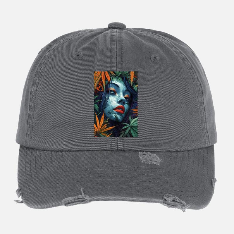 Portrait de feuille de néon aux lèvres rouges Casquette vintage effet usé Flexfit