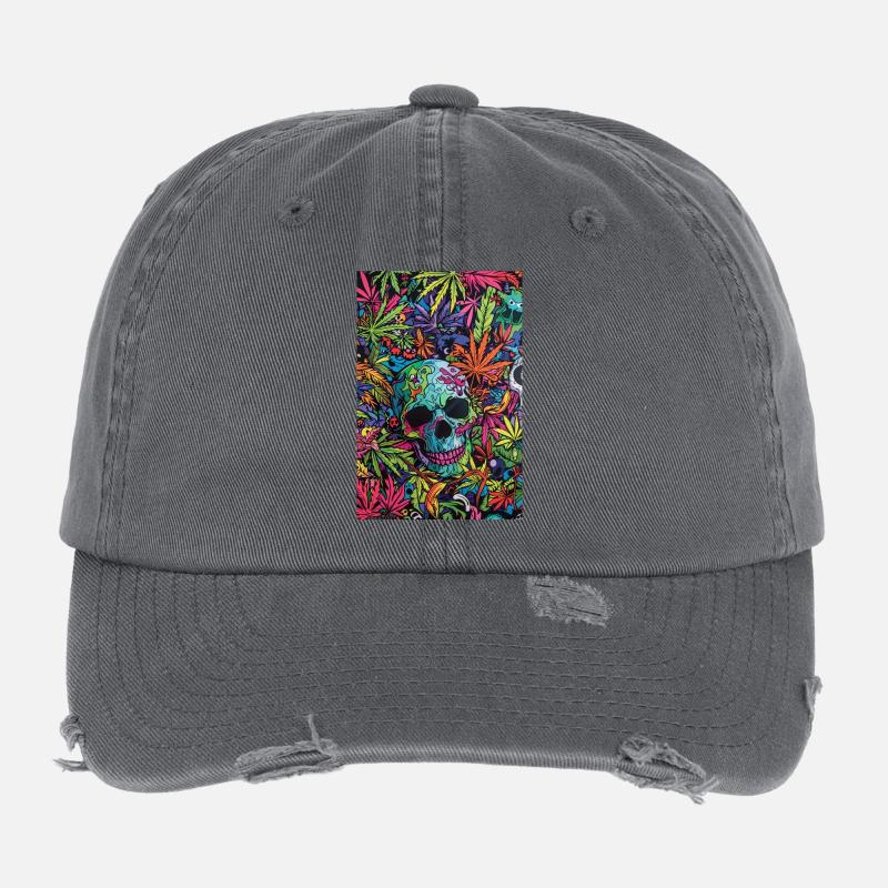 Psychedelic skull in the jungle Flexfit Vintage Destroyed Cap