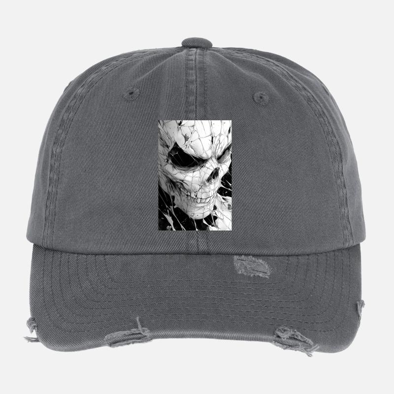 Schädelnetz Schwarzweiß Flexfit Vintage Destroyed Cap