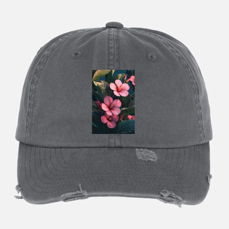 Hibiscus Pink Tropical Blossoms Flexfit Vintage Destroyed Cap