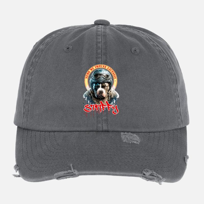 Staffie biker avec phrase nemo me impune lacessit Casquette vintage effet usé Flexfit
