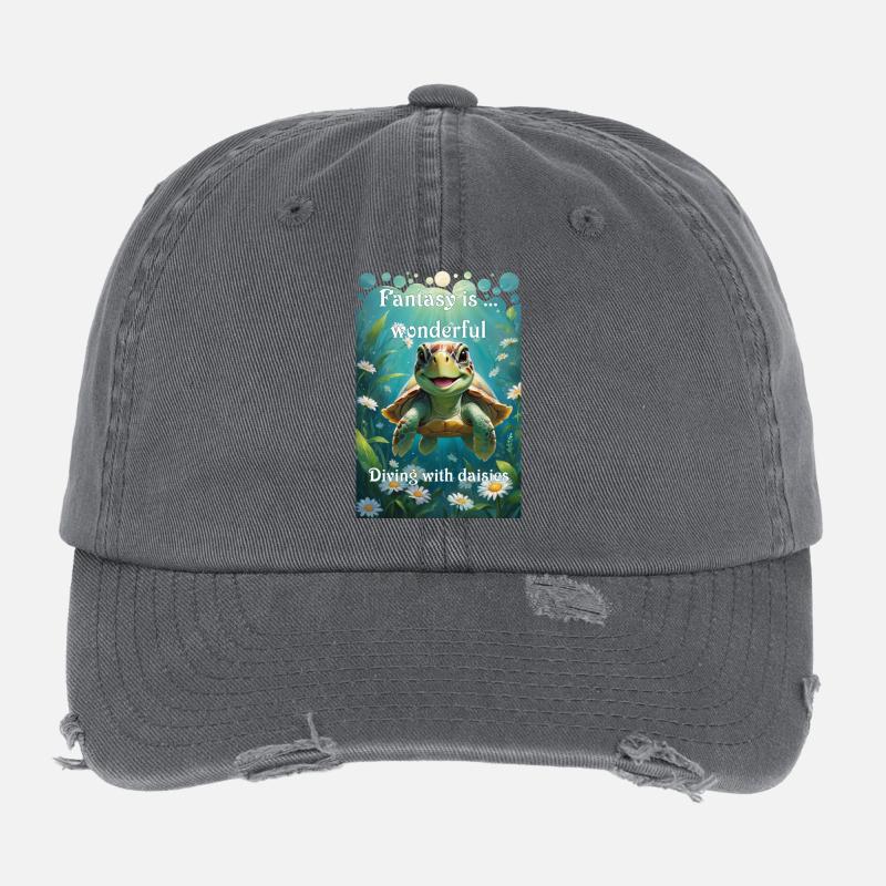Underwater turtle dives with daisies Flexfit Vintage Destroyed Cap