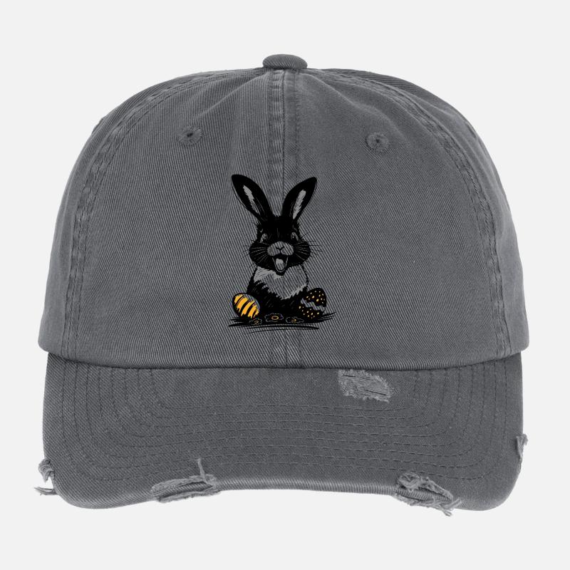Fröhlicher Osterhase mit bunten Ostereiern Flexfit Vintage Destroyed Cap