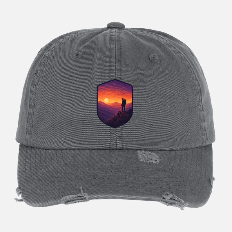Crête du coucher du soleil Casquette vintage effet usé Flexfit