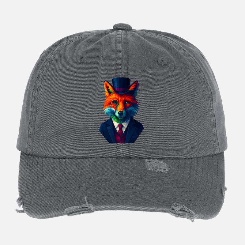 WPAP Style Animals - Renard Élégant Costume Monocle Casquette vintage effet usé Flexfit