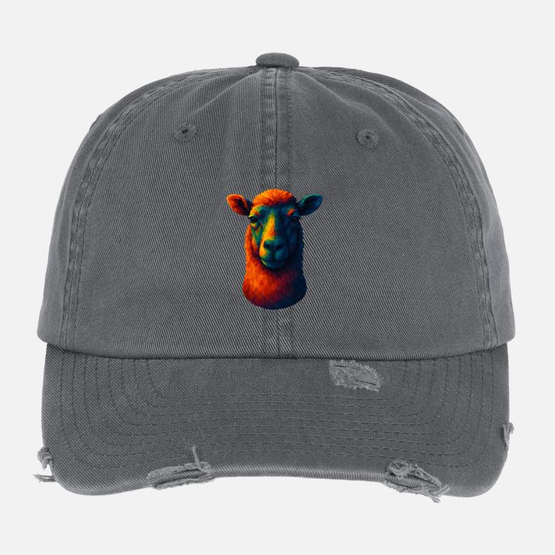 WPAP Style Animals - Sheep Portrait Flexfit Vintage Destroyed Cap