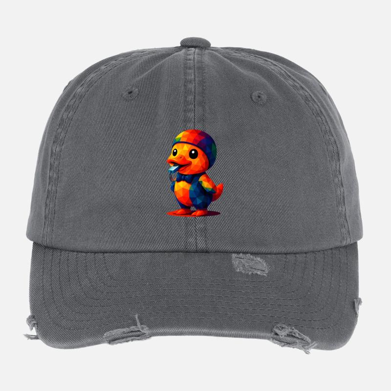 WPAP Polygon Kawaii Animals Style Bébé Canard Trainer Casquette vintage effet usé Flexfit
