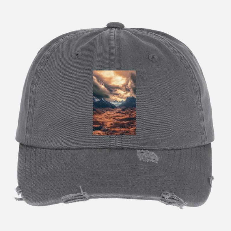 Epic Sunset Over Highland Valley Flexfit Vintage Destroyed Cap