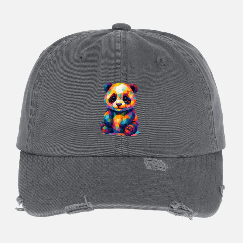 WPAP Polygon Kawaii Style Animaux Bébé Panda Ours Casquette vintage effet usé Flexfit