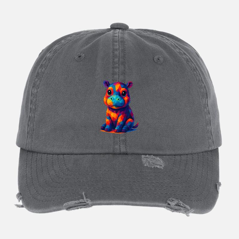 WPAP Polygone Kawaii Style Bébé Hippopotame Hippopotame Casquette vintage effet usé Flexfit