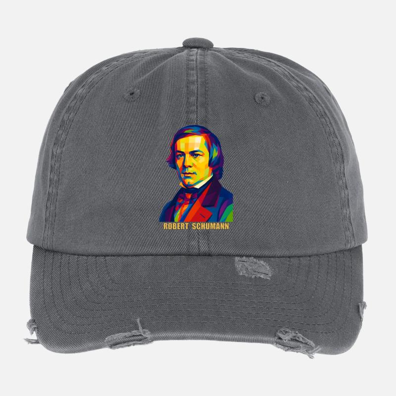 WPAP Polygon Portrait Robert Schumann Komponist Flexfit Vintage Destroyed Cap