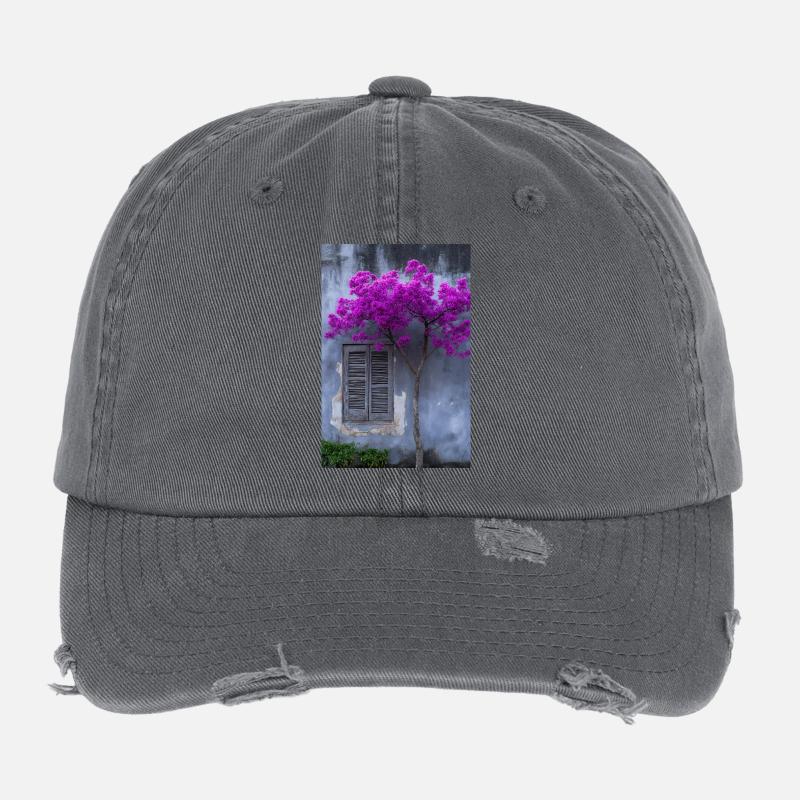 Fleur vibrante contre mur rustique Casquette vintage effet usé Flexfit