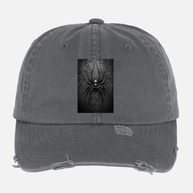 Black Widow Style Spider Art Flexfit Vintage Destroyed Cap