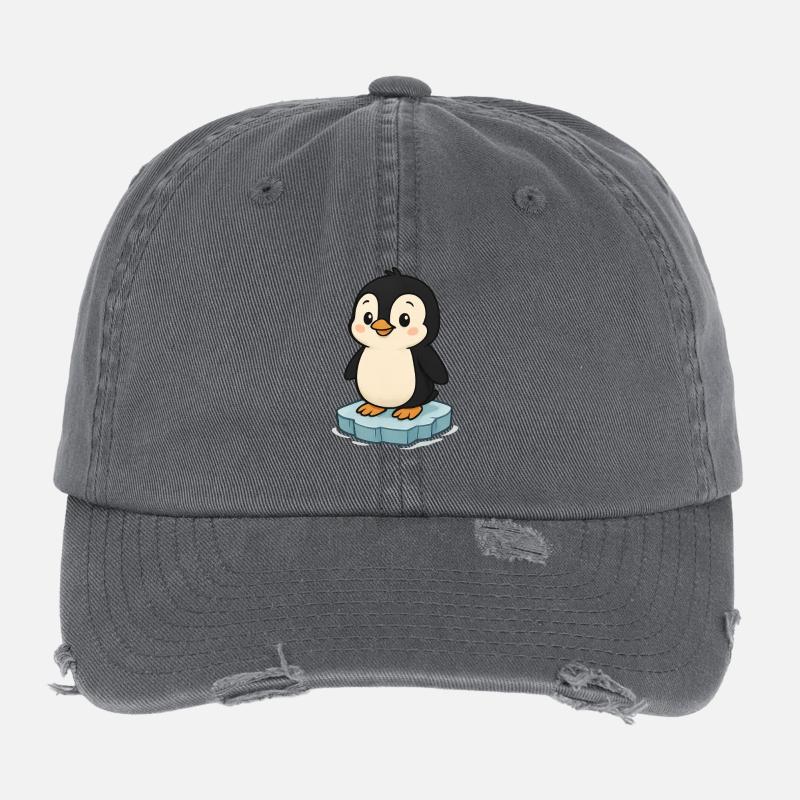 Pingouin mignon sur bloc de glace Casquette vintage effet usé Flexfit