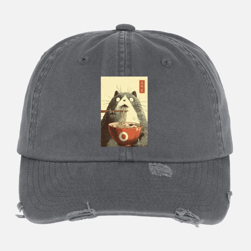 Schockierte Katze isst Ramen Flexfit Vintage Destroyed Cap