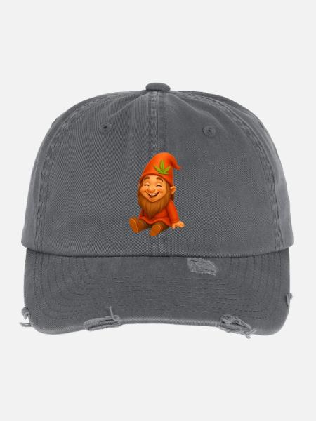 Knuffiger Zwerg goldig lachend - Flexfit Vintage Destroyed Cap - Dunkelgrau - Vorne