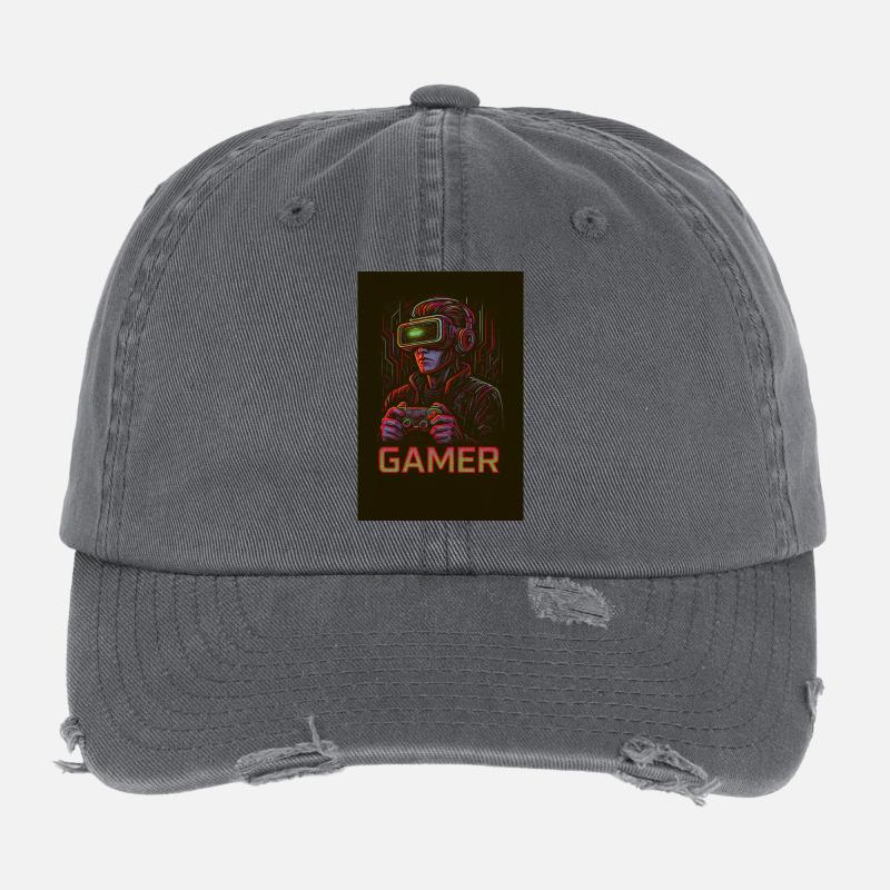 Neon Gamer Virtual Reality Image Flexfit Vintage Destroyed Cap