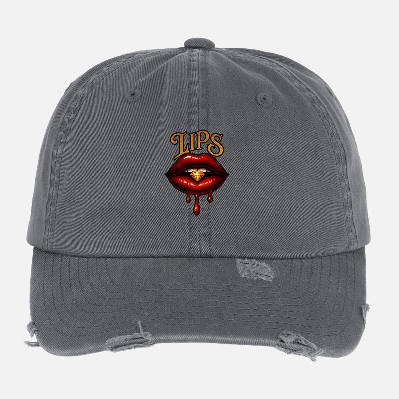 Tempting lips with diamond Flexfit Vintage Destroyed Cap