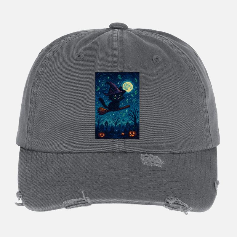 Gaming Halloween Katze als Hexe Flexfit Vintage Destroyed Cap