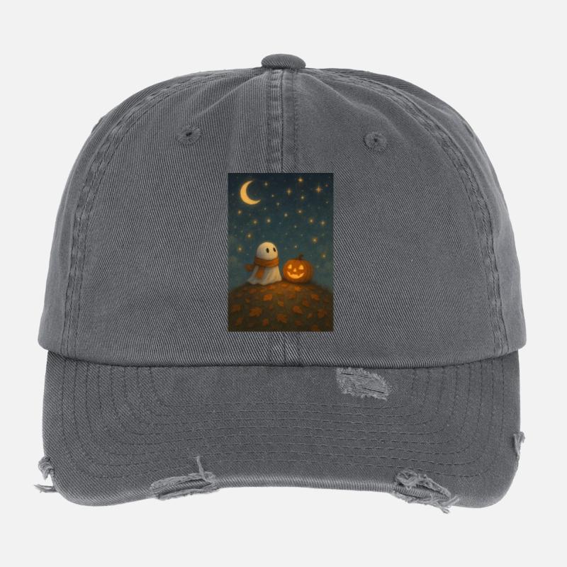 Halloween Ghost with Pumpkin Flexfit Vintage Destroyed Cap