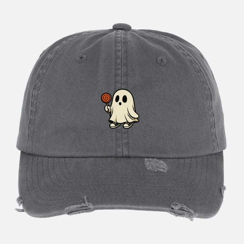 Gieriger Geist mit Lutscher – Design Halloween m Flexfit Vintage Destroyed Cap