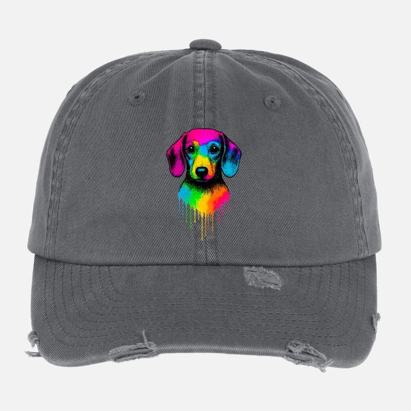 Teckel arc-en-ciel Drop Art Casquette vintage effet usé Flexfit