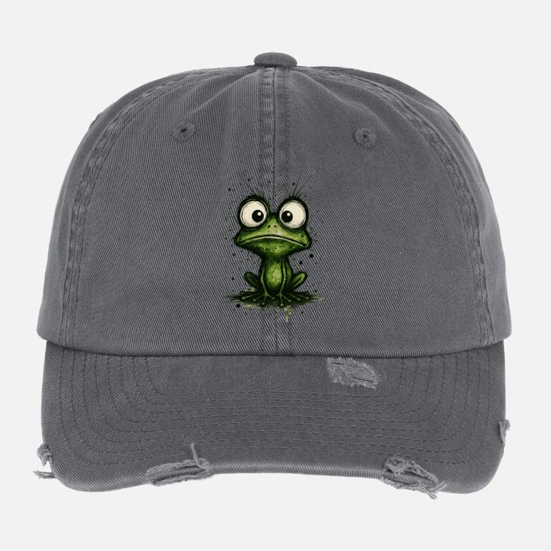 Lustiger Frosch mit großen Augen – Comicstrip-Splash Flexfit Vintage Destroyed Cap
