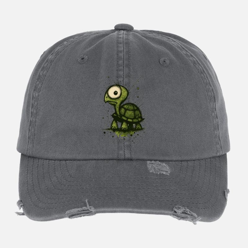 Drôle de tortue aux grands yeux – Éclaboussure de bande dessinée Casquette vintage effet usé Flexfit
