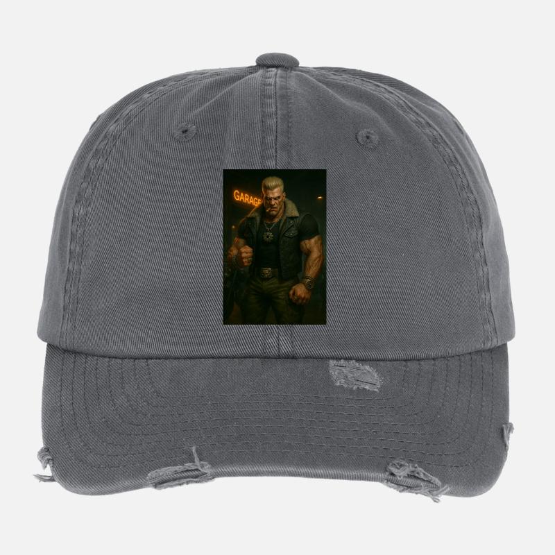Mechanical Biker – Blond Warrior with Fire Gaze Flexfit Vintage Destroyed Cap