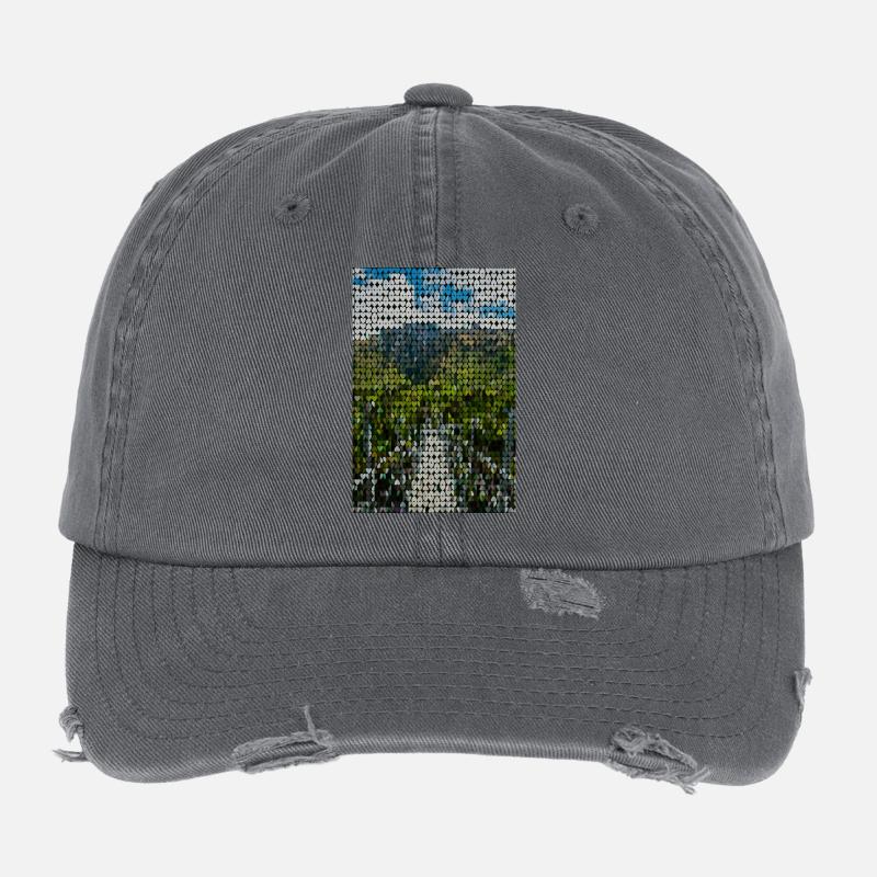Heart Pixel Landscape Greens Flexfit Vintage Destroyed Cap